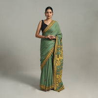 Green - Applique Patchwork Mul Cotton Tagai Ajrakh Saree 06