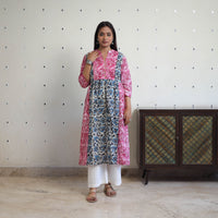 Pink - Cotton Flared Batik Print Kurta 10