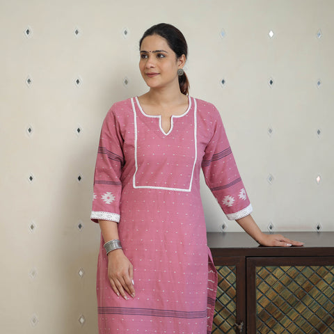 Purple - Jacquard Cotton Straight Kurta with Lace Work 29