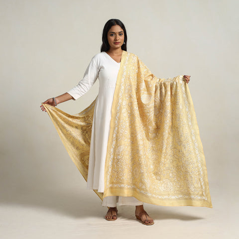 Yellow - Bengal Handloom Silk Kantha Embroidery Dupatta 18