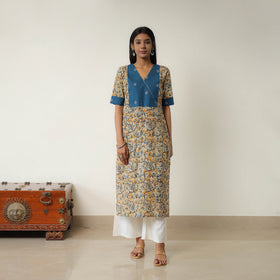Natural Dyed Block Print Cotton Kalamkari Kurta for Women