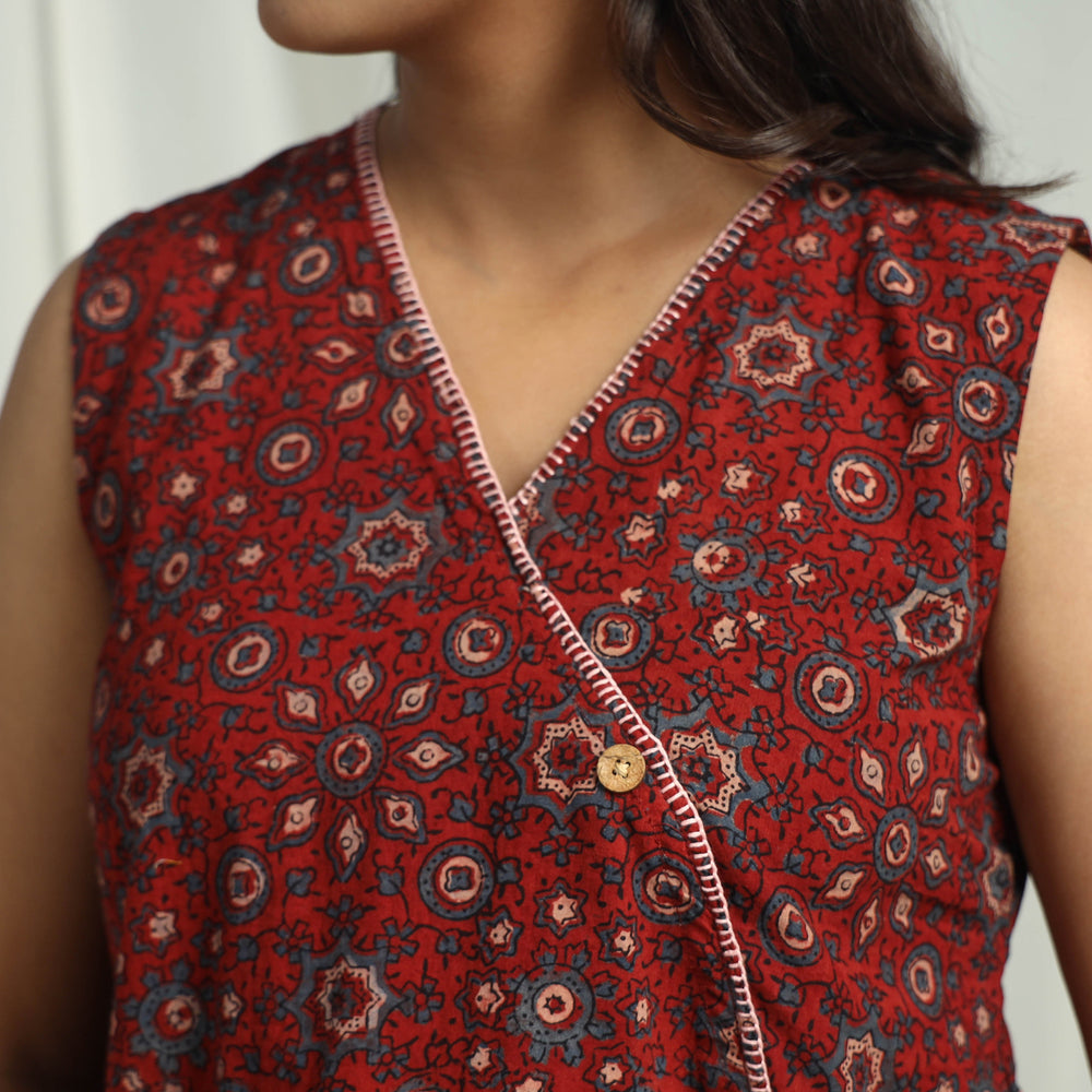 Red - Ajrakh Block Printed Cotton Crop Top 15