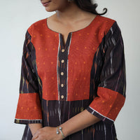 Black - Handloom Cotton Pochampally Ikat Kurta Set with Dupatta 03