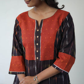 Black Handloom Cotton Pochampally Ikat Kurta Set with Dupatta