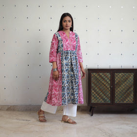Buy Cotton Flared Batik Print Pink Kurta for Women