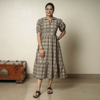 Multicolor - Bagru Block Printed Cotton Tiered Dress 12