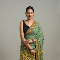 Green - Applique Patchwork Mul Cotton Tagai Ajrakh Saree 06