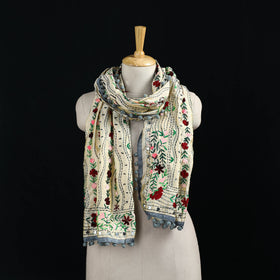 Ranihati Chanderi Silk Hand Embroidered Stole with Pom Pom 212