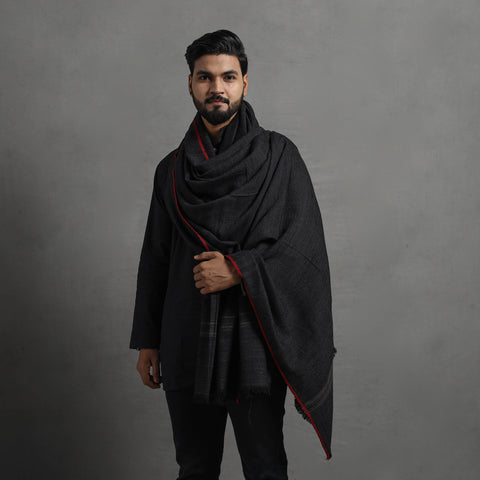 Black - Kumaun Handwoven Pure Merino Wool Shawl for Men 03