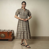 Multicolor - Bagru Block Printed Cotton Tiered Dress 12