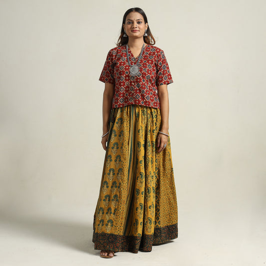 Ajrakh Block Printed 24 Kali Patchwork Cotton Long Skirt 46