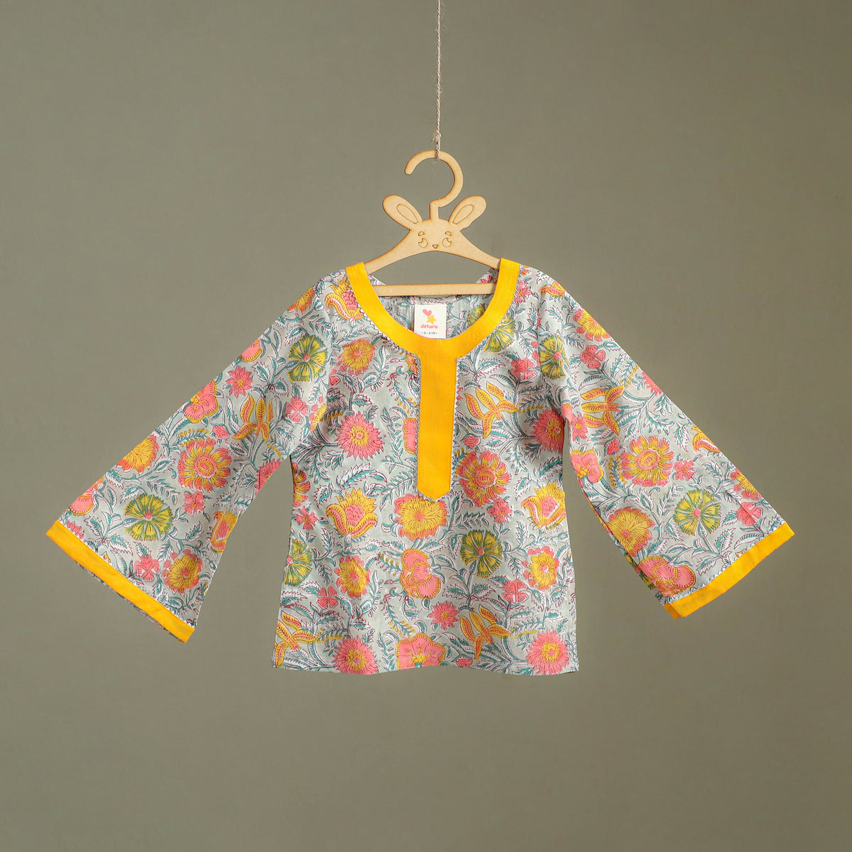 Girls Gota Work Floral Block Print Cotton Kurta with Sharara Set (3-4 Years) 31