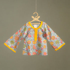 Girls Gota Work Floral Block Print Cotton Kurta with Sharara Set (3-4 Years) 31