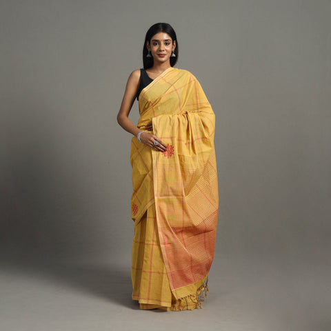 Yellow - Flower of Life Jamdani Cotton Handloom Saree 46