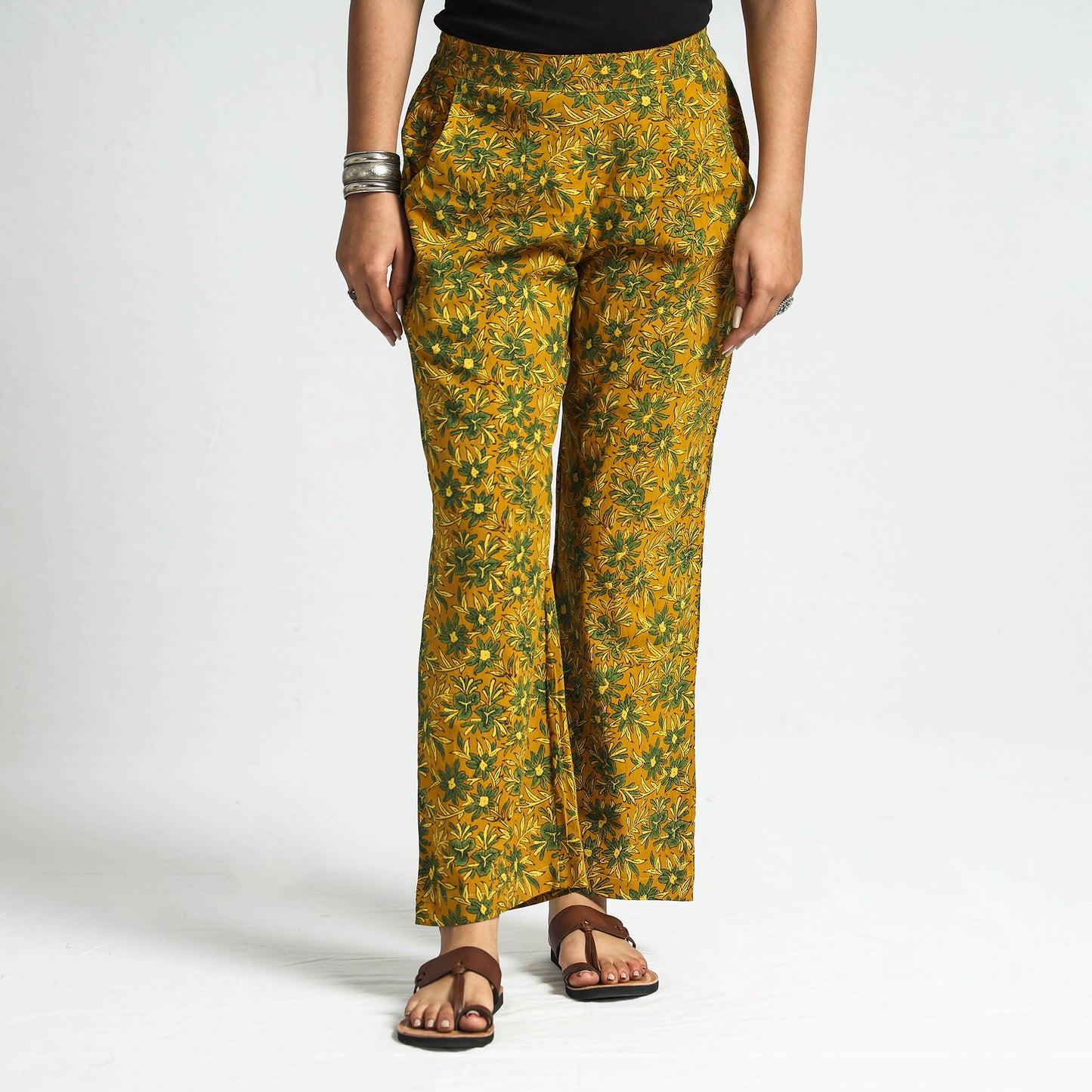 Yellow - Ajrakh Block Printed Cotton Elasticated Pant