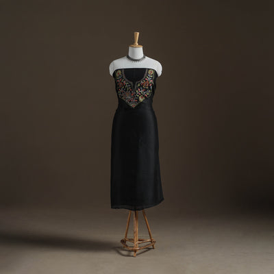 Black - Handpainted Srikalahasti Handloom Chanderi Silk Unstitched Kurta (2.3M) 19