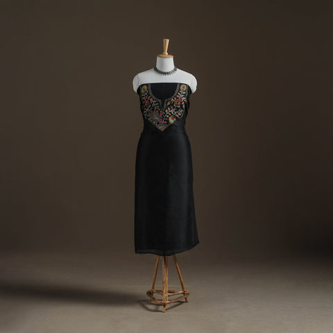 Black - Handpainted Srikalahasti Handloom Chanderi Silk Unstitched Kurta (2.3M) 19