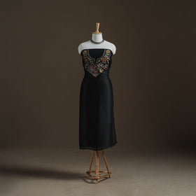 Black - Handpainted Srikalahasti Handloom Chanderi Silk Unstitched Kurta (2.3M) 19