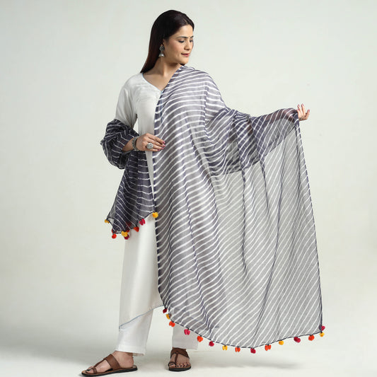 Leheriya Tie-Dye Kota Doria Cotton Dupatta with Tassels 42