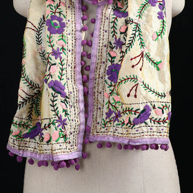 Ranihati Chanderi Silk Hand Embroidered Stole with Pom Pom 214