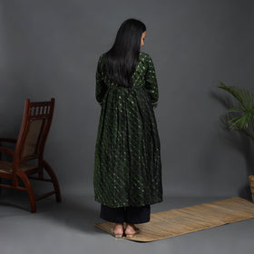 Green - Chanderi Silk Tie-Dye Flared Leheriya Kurta 13