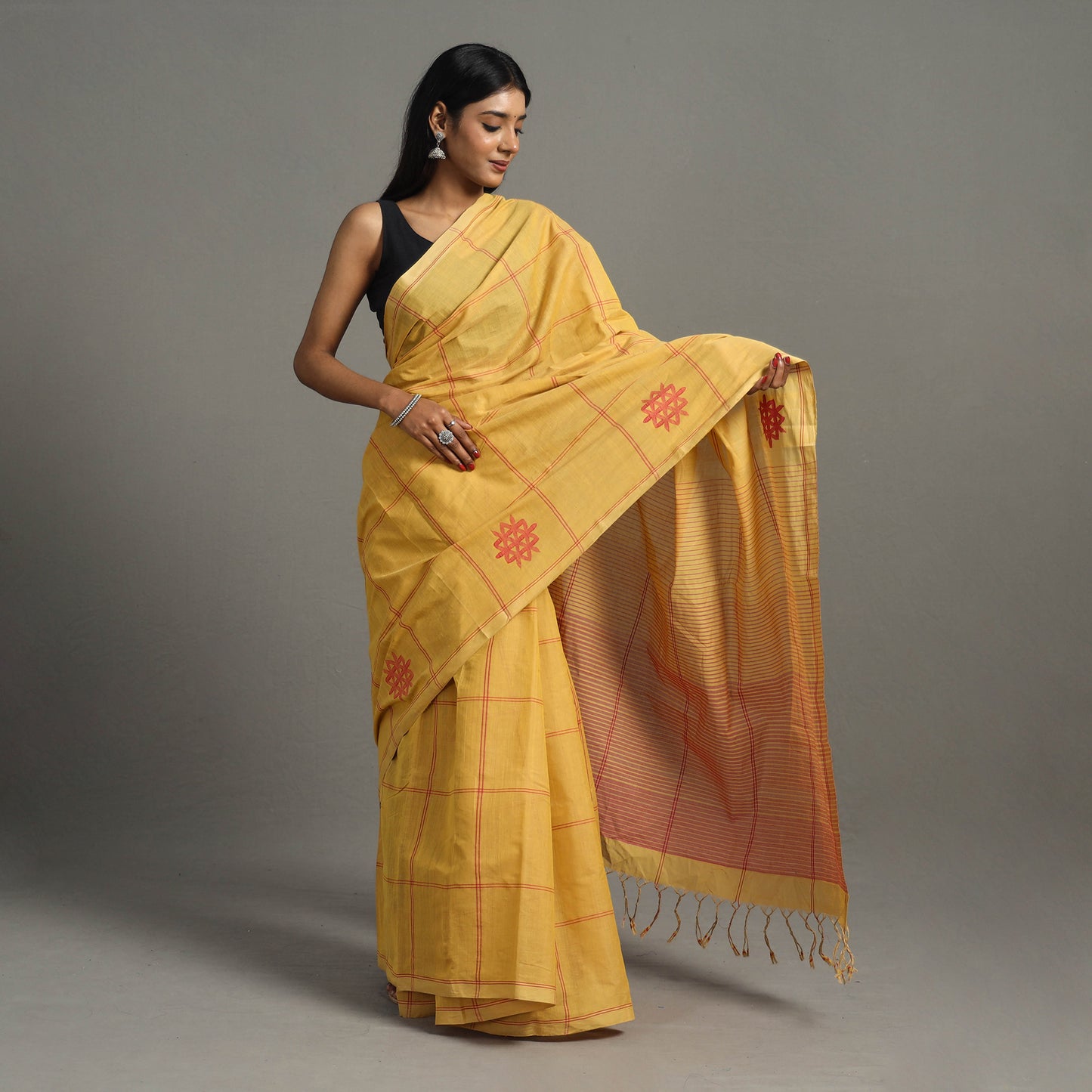 Yellow - Flower of Life Jamdani Cotton Handloom Saree 46