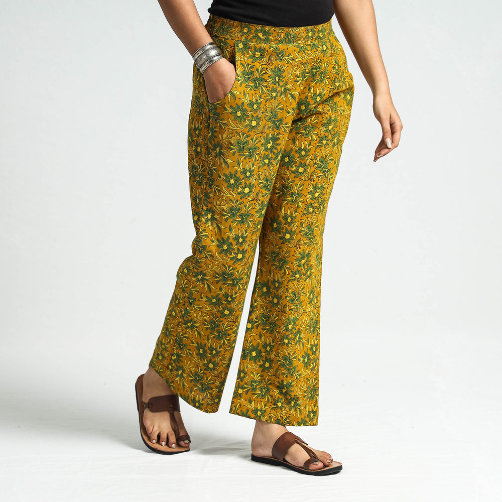 Yellow - Ajrakh Block Printed Cotton Elasticated Pant