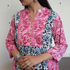 Buy Cotton Flared Batik Print Pink Kurta for Women