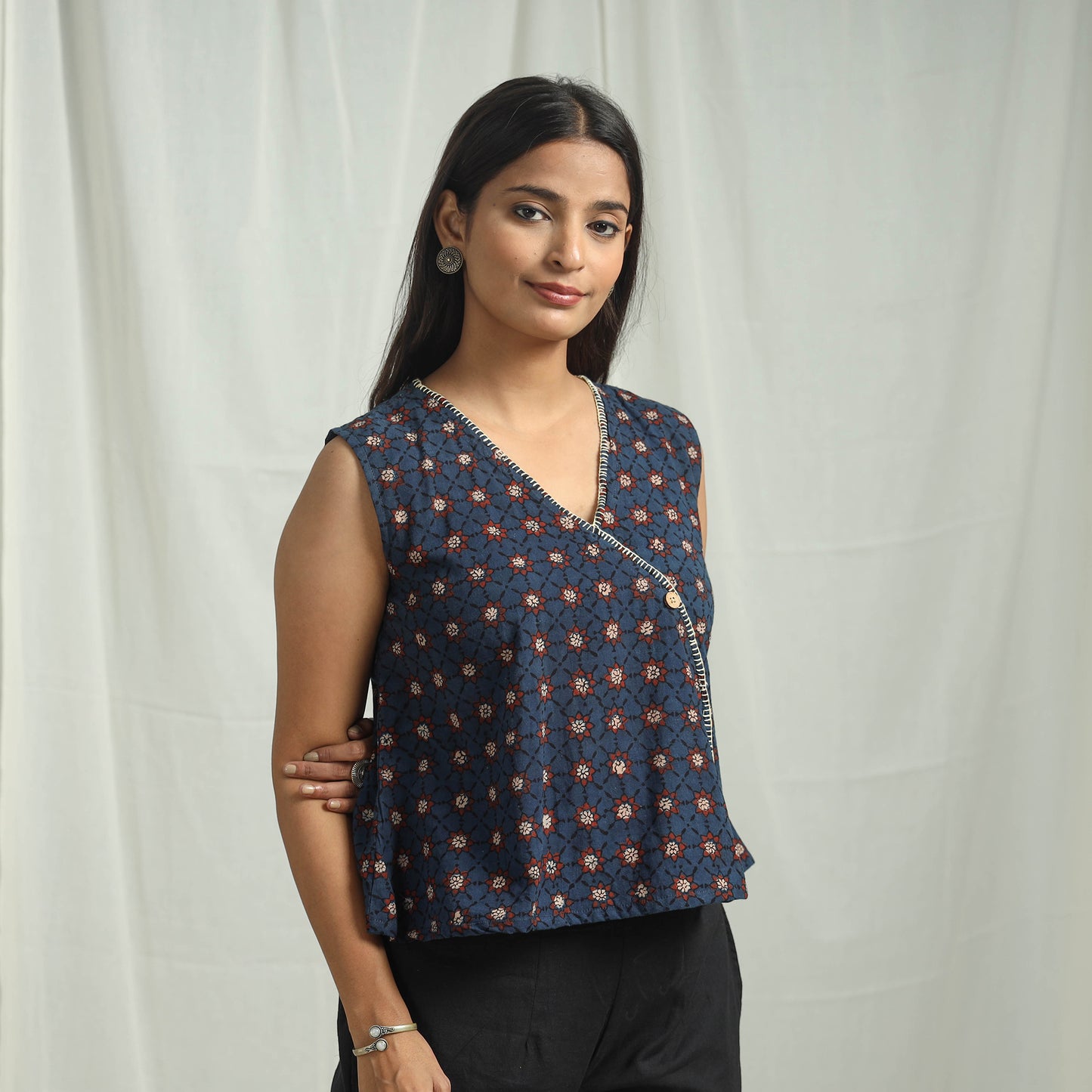 Blue - Ajrakh Block Printed Cotton Crop Top 14