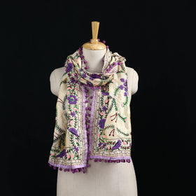 Ranihati Chanderi Silk Hand Embroidered Stole with Pom Pom 214
