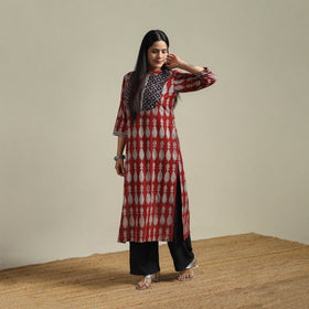 Red - Bagh Hand Block Print Natural Dyed Cotton Straight Kurta for women 03