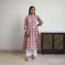 Buy Brown Cotton Flared Batik Print Kurta