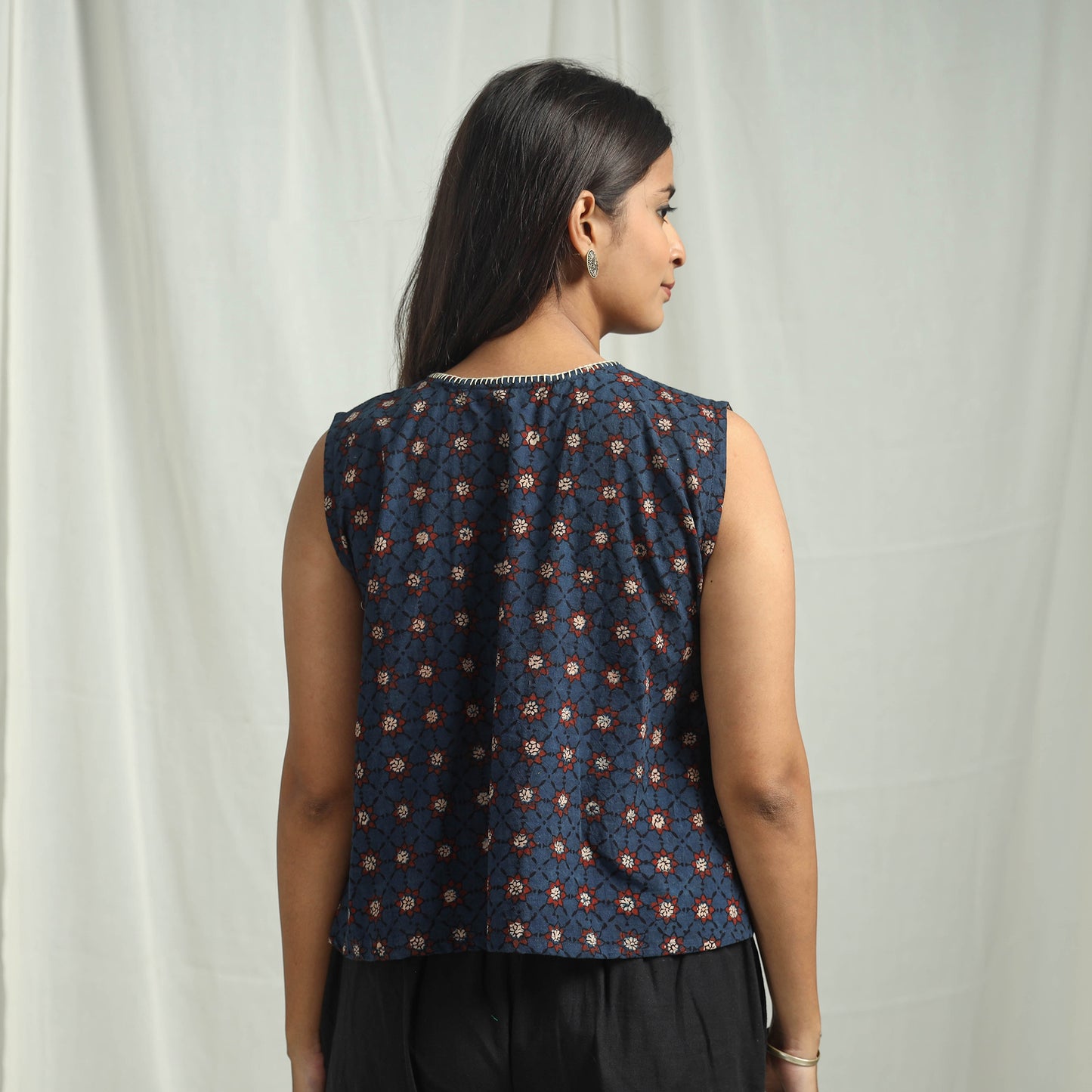 Blue - Ajrakh Block Printed Cotton Crop Top 14