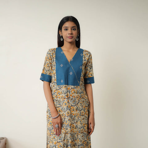 Beige - Natural Dyed Block Print Cotton Kalamkari Kurta 05