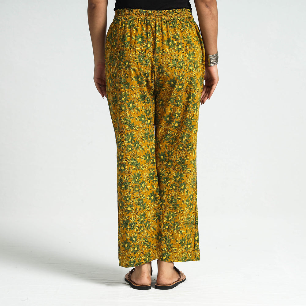 Yellow - Ajrakh Block Printed Cotton Elasticated Pant