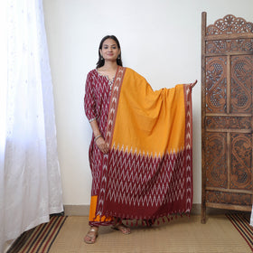 Maroon - Handloom Cotton Pochampally Ikat Kurta Set 19