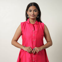 Aahana Pink Slub Silk Short Plain Kurta