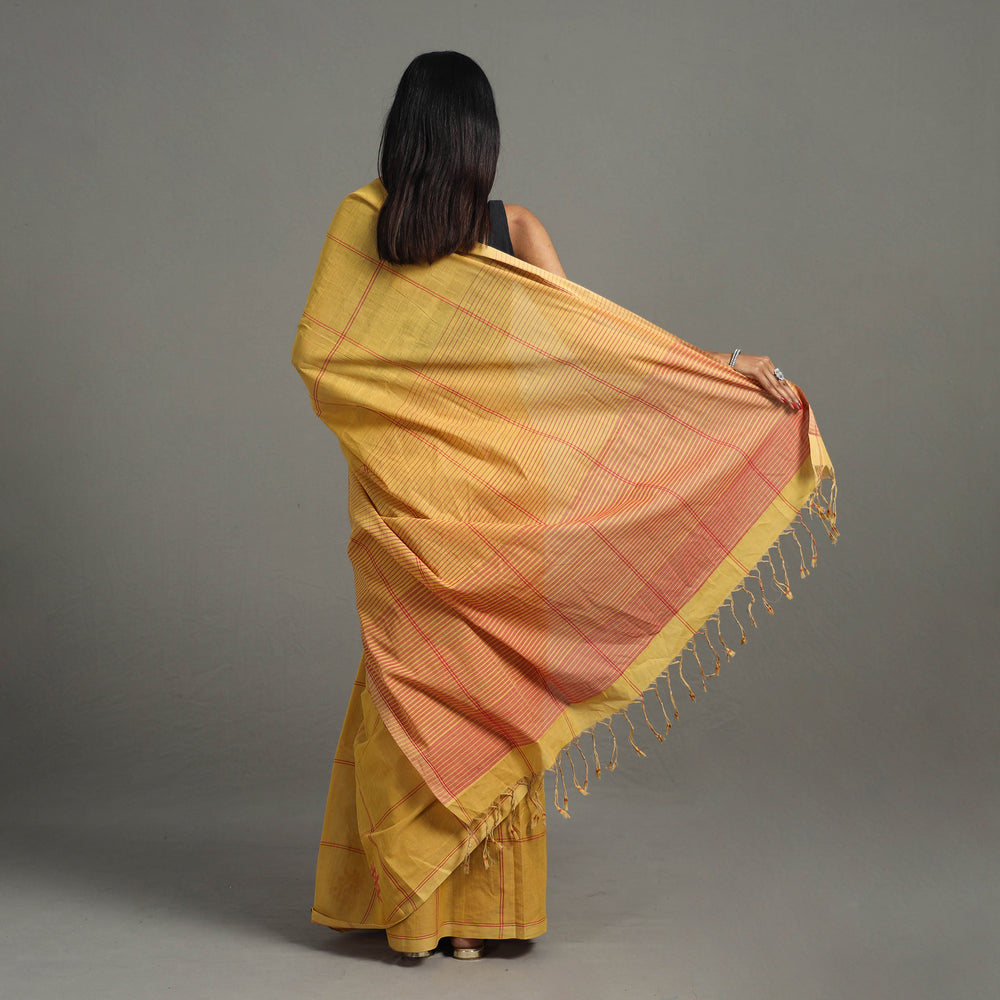 Yellow - Flower of Life Jamdani Cotton Handloom Saree 46