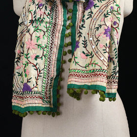Ranihati Chanderi Silk Hand Embroidered Stole with Pom Pom 215