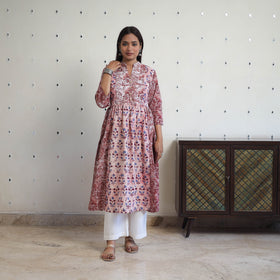 Buy Brown Cotton Flared Batik Print Kurta