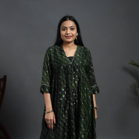 Green - Chanderi Silk Tie-Dye Flared Leheriya Kurta 13