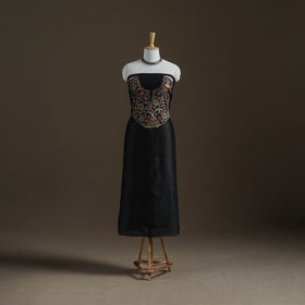 Black - Handpainted Srikalahasti Handloom Chanderi Silk Unstitched Kurta (2.3M) 20