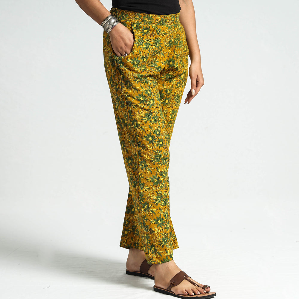 Yellow - Ajrakh Block Printed Cotton Elasticated Pant