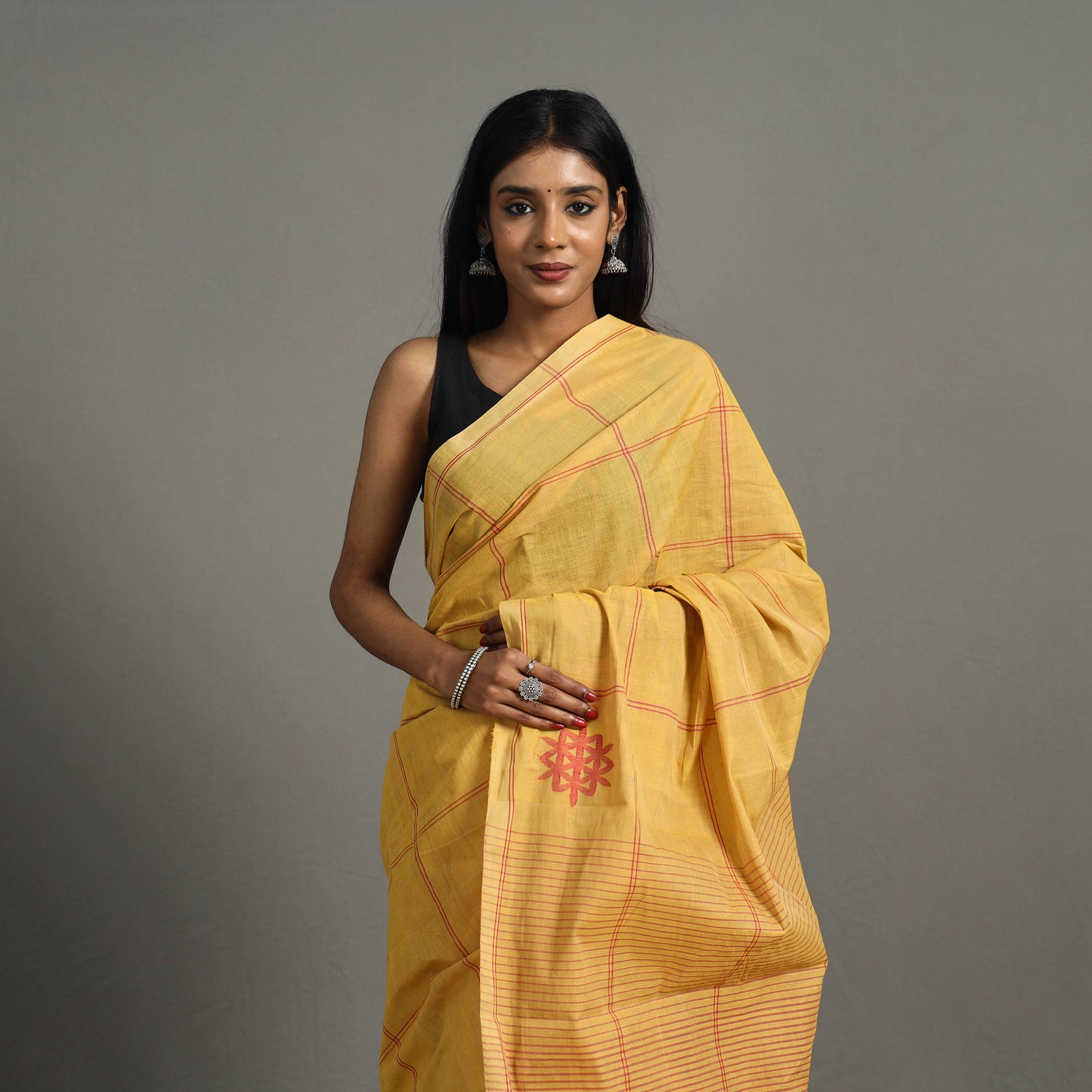 Yellow - Flower of Life Jamdani Cotton Handloom Saree 46