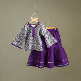 Girls Gota Work Floral Block Print Cotton Kurta with Sharara Set (3-4 Years) 30