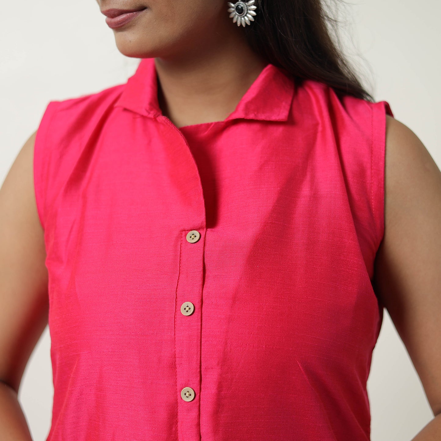 Aahana Pink Slub Silk Short Plain Kurta