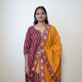 Maroon - Handloom Cotton Pochampally Ikat Kurta Set 19