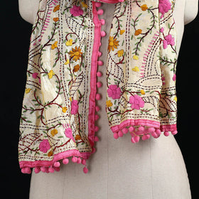 Ranihati Chanderi Silk Hand Embroidered Stole with Pom Pom 216