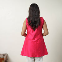 Aahana Pink Slub Silk Short Plain Kurta