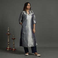 Navy Blue - Elegant Banarasi Brocade Silk Kurta with Pant Set